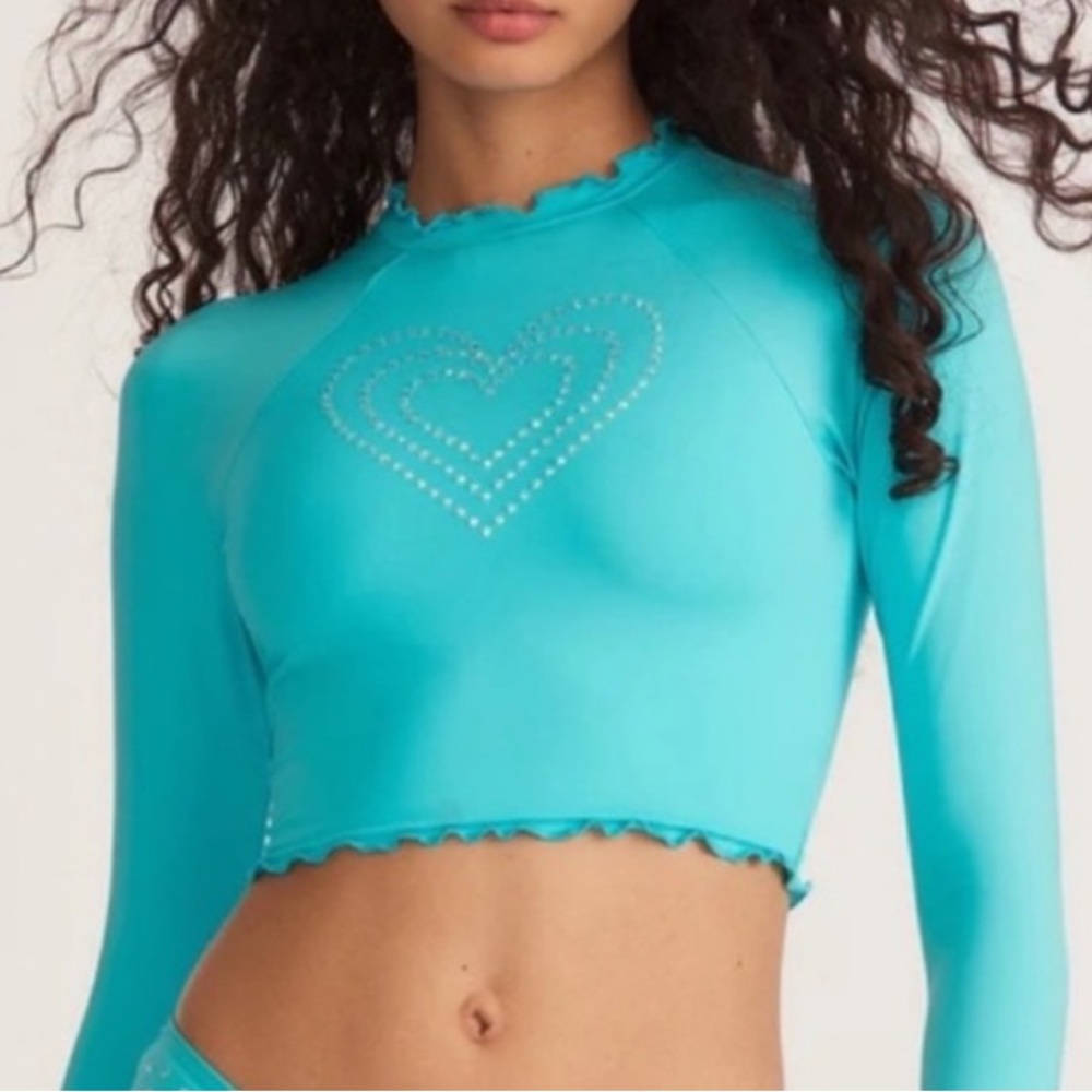 LoveshackFancy X Hurley Rhinestone Long Sleeve Rashguard - Picture 2 of 6